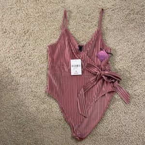 Forever 21 ribbed velvet bodysuit with waist tie